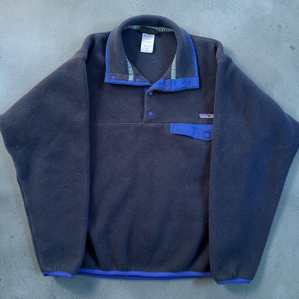 Patagonia Synchilla Snap-T Fleece Pullover Mens Small Navy Blue Blue Trim